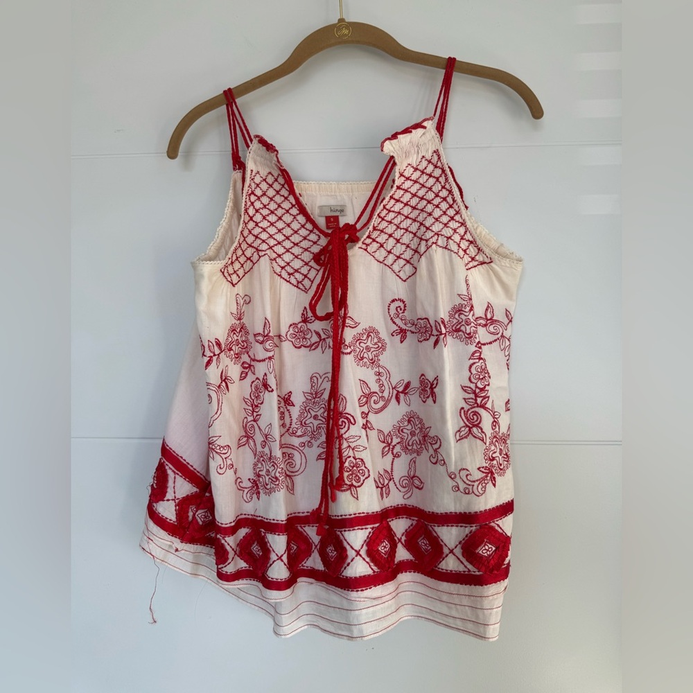 Hinge Red and White Embroidered Camisole
